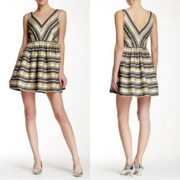 J. Crew Dresses & Skirts - J. Crew Gold Metallic Stripe Flare Dress